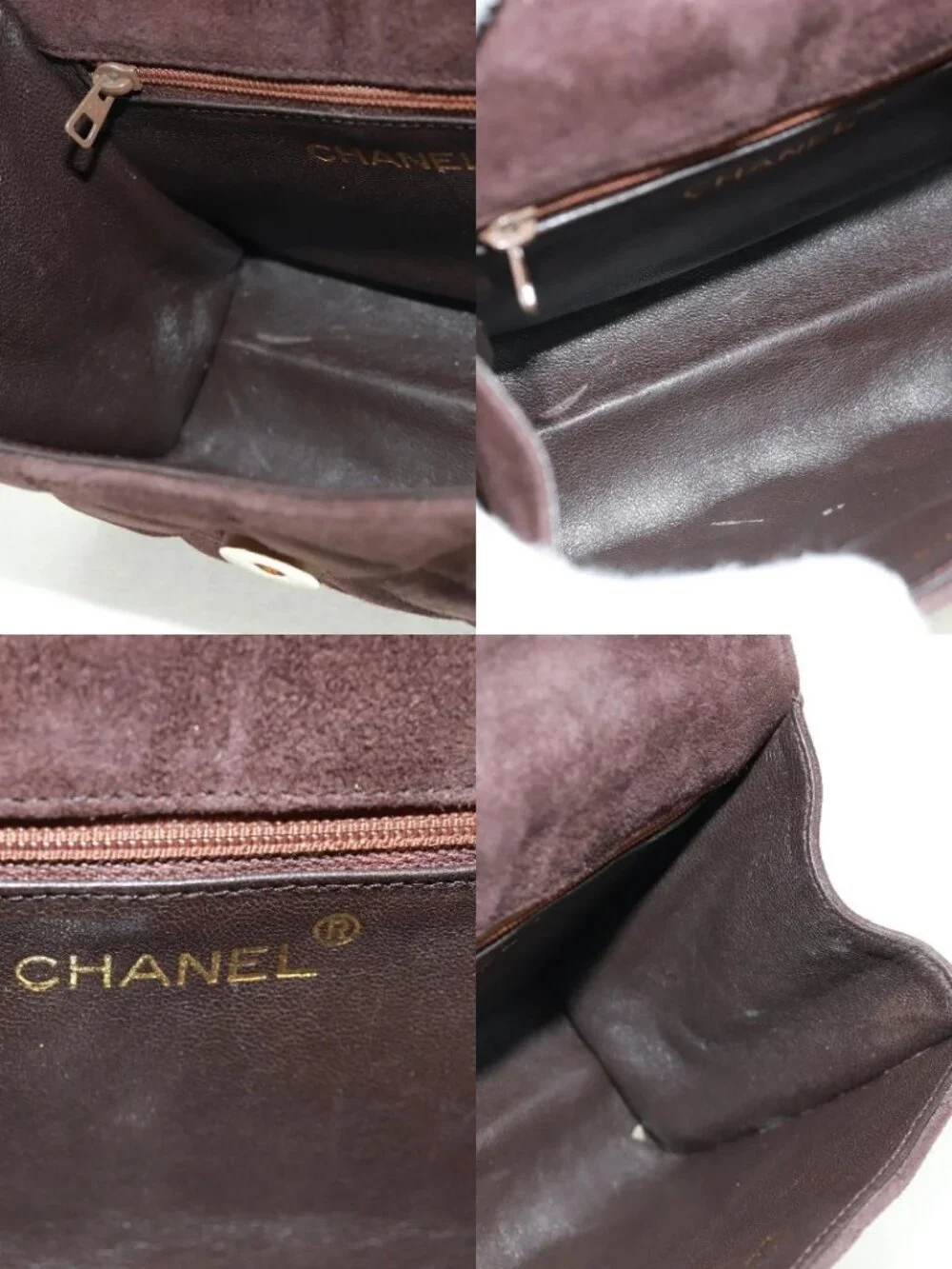 CHANEL Matelasse Gripoa Hand Bag Suede Brown Gold CC Auth 163367V